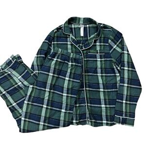 Stars Above Green Blue Plaid Perfectly Cozy Flannel Pajama Set Small Holiday